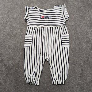 Tommy Hilfiger Baby Girl Striped Romper Size 6-9 Months White Blue